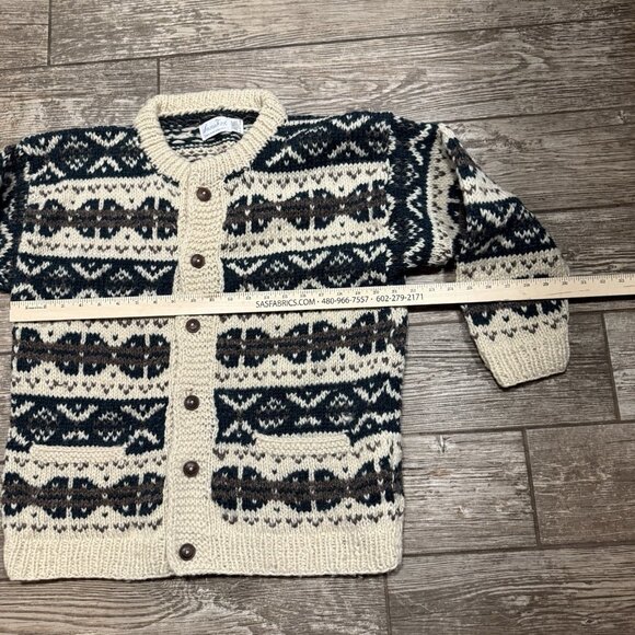 Vintage Snow Fox Nordic Sweater Cardigan 100% Wool Himalayan Hand Knit Unisex L - Picture 7 of 8